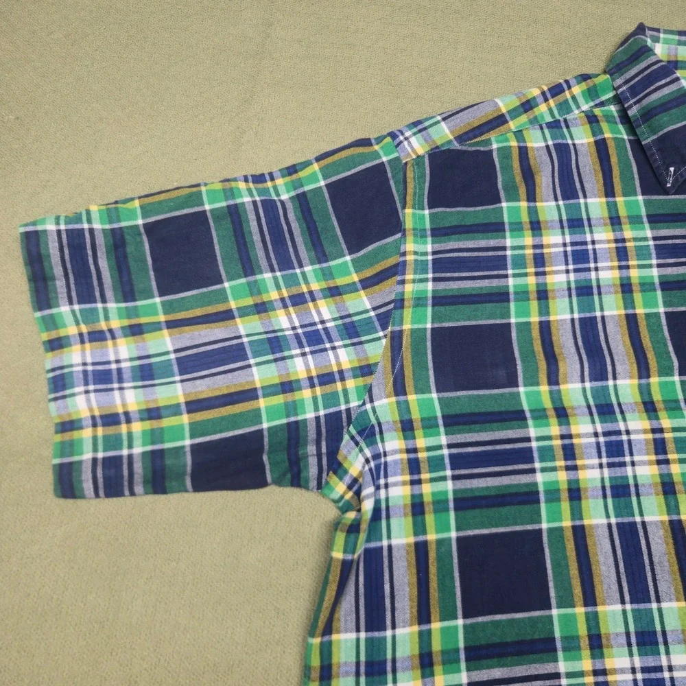 Polo Ralph Lauren Mens Short Sleeve Plaid Button Down Shirt Navy Green Yellow M